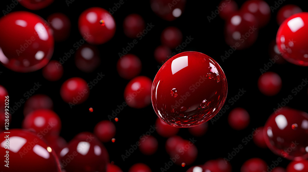 Poster vibrant floating cranberries on deep red background for festive design
