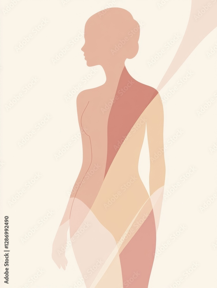 Poster slim female silhouette with highlighted waistline in a minimalist design showcasing elegance and sim