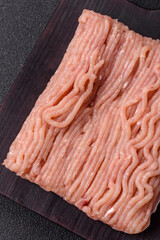 Raw minced chicken with salt, spices and herbs