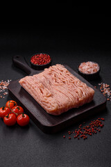Raw minced chicken with salt, spices and herbs