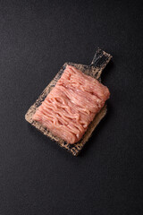 Raw minced chicken with salt, spices and herbs