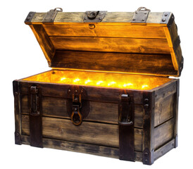 PNG Open wooden chest treasure vintage glowing. 
