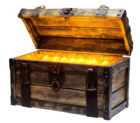 PNG Open wooden chest treasure vintage glowing. 
