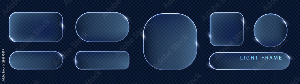 Poster neon glass frames collection with glowing effect. futuristic interface design on dark background.