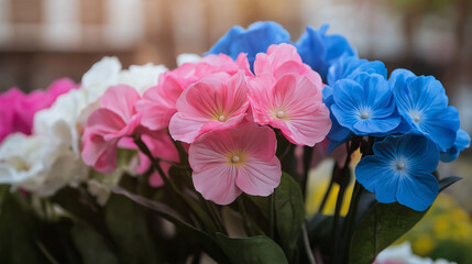 A breathtaking display of hydrangea blossoms in shades of pink and blue creates a floral tapestry, highlighting the beauty and intricacy of nature&rsquo;s palette in a serene garden