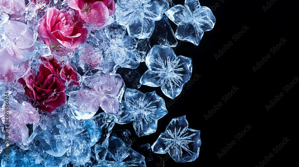 Poster captivating ice background with frozen flowers for elegant design projects