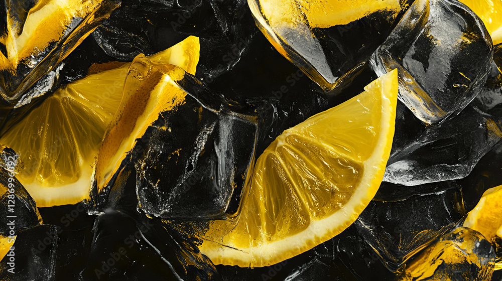 Poster refreshing fusion of lemon slices and ice for chilled summer concepts