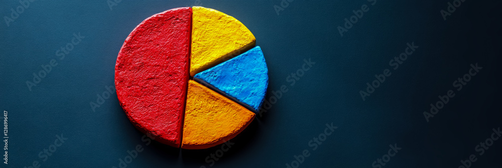 Poster pie chart: business analysis tool for data representation, segmented with red, yellow, orange and bl
