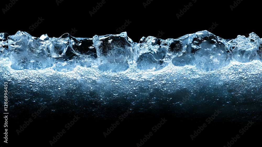 Poster abstract ice texture with deep cracks and blue tones for design or background use