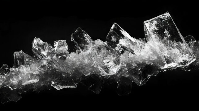 Intricate ice shards on dark background for winter design and decoration