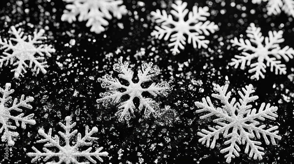 Poster intricate macro view of snowflakes on textured background for winter design