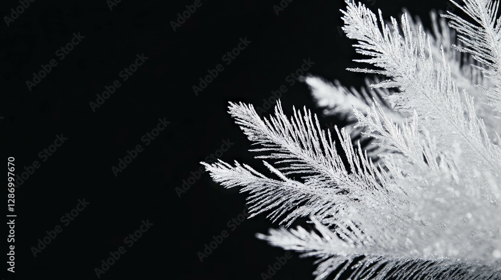 Poster close-up macro of delicate snowflake texture on black background