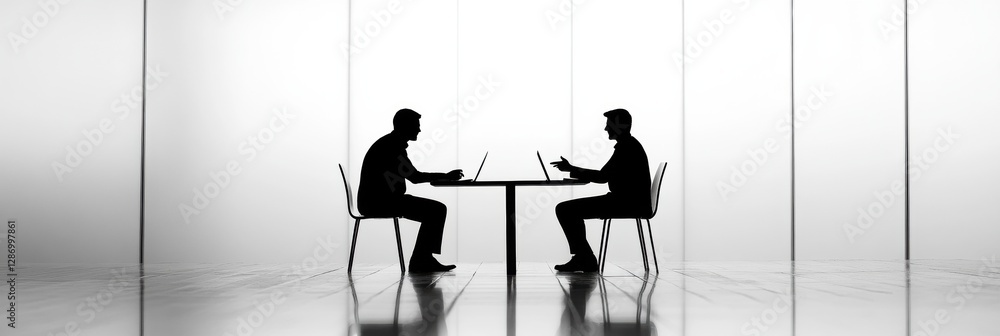 Aufkleber two people engaged in a business discussion at a modern office setting during daytime with a glass b