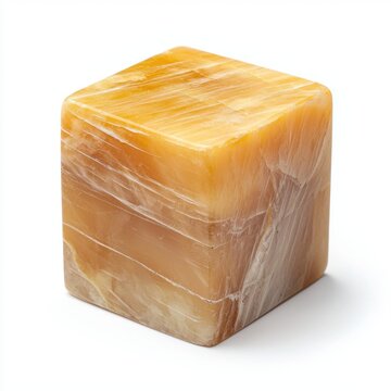 Soft yellow polished calcite gemstone isolated on white