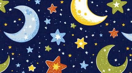 Naklejka premium A blue and white fabric with stars and crescent moons. generated using AI
