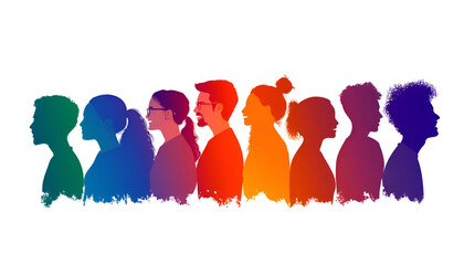 Group profile silhouette multicultural college students. Concept of education training lesson and learning in the classroom or online. Prepare for a successful career or professional job