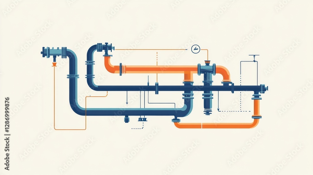 Poster Visual representation of gas pipelines and flow routes in a minimalist infographic design highlighting infrastructure dynamics. Generative AI