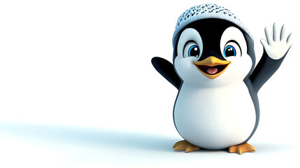 Obraz premium A penguin with a hat and a smile is waving. generated using AI