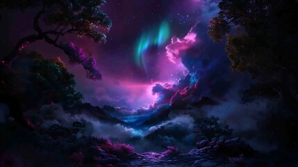 Spectacular Aurora Borealis Illuminates Night Sky Over a Fantasy Landscape
