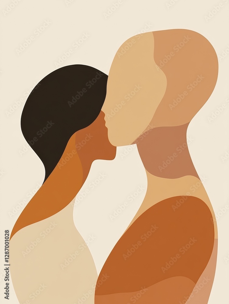 Leinwandbilder Celebration of connection with two figures embracing in a minimalist style during a serene moment. Generative AI