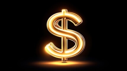 Glowing Gold Dollar Sign on Black Background - Financial Concept