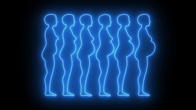 Glowing neon pregnancy stage icon animation is the simple best object on black background.