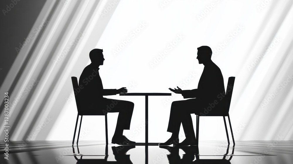 Aufkleber Two professionals engaged in a serious discussion at a meeting table during daylight hours. Generative AI