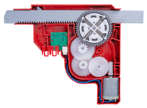 Plastic cog mechanism of a dishwasher appliance.