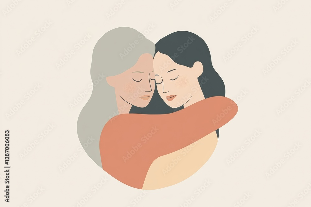 Aufkleber Embracing connection in a minimalist style capturing warmth and affection between two individuals at any time. Generative AI