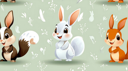 Three cartoon rabbits are standing in a field of flowers. generated using AI