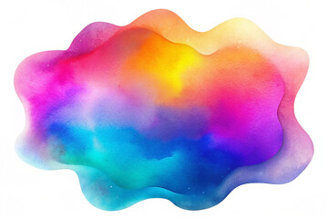 Abstract watercolor rainbow cloud shape with vibrant colors and texture isolated on white background.