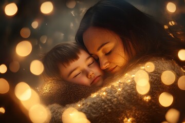 Child with Down Syndrome Being Comforted by Their Best Friend with a Hug, Surrounded by a Soft, Glowing Light