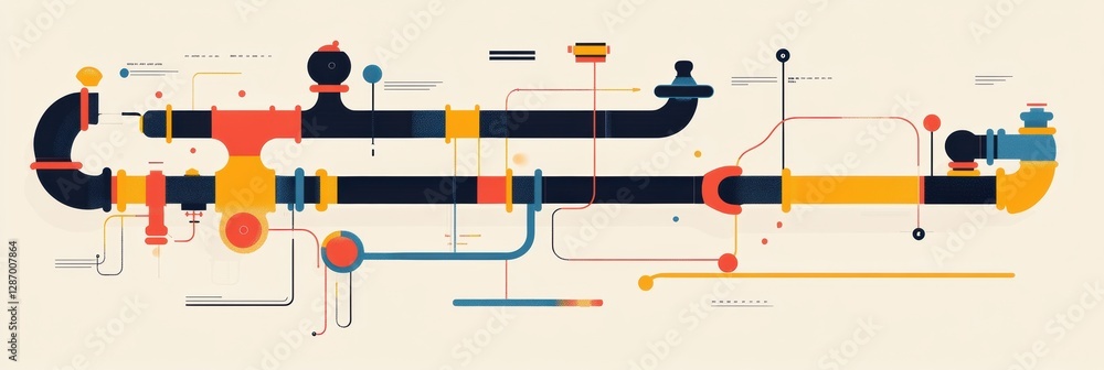 Poster visual representation of gas pipeline flow and connections in an industrial layout. generative ai