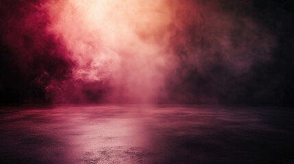 Contemporary Studio with a Textured Concrete Floor and Dark Burgundy Backdrop, Complemented by Wisps of Smoke, Creating an Elegant and Mysterious Setting for Showcasing Premium Products in Stock Image
