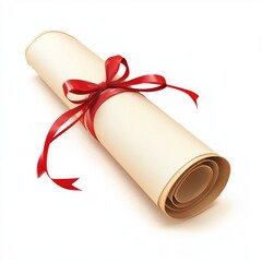 Diploma scroll tied with a ribbon isolated on white background