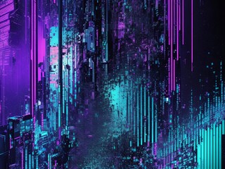 Abstract glitch texture with chaotic digital noise, torn pixels, bright neon colors 