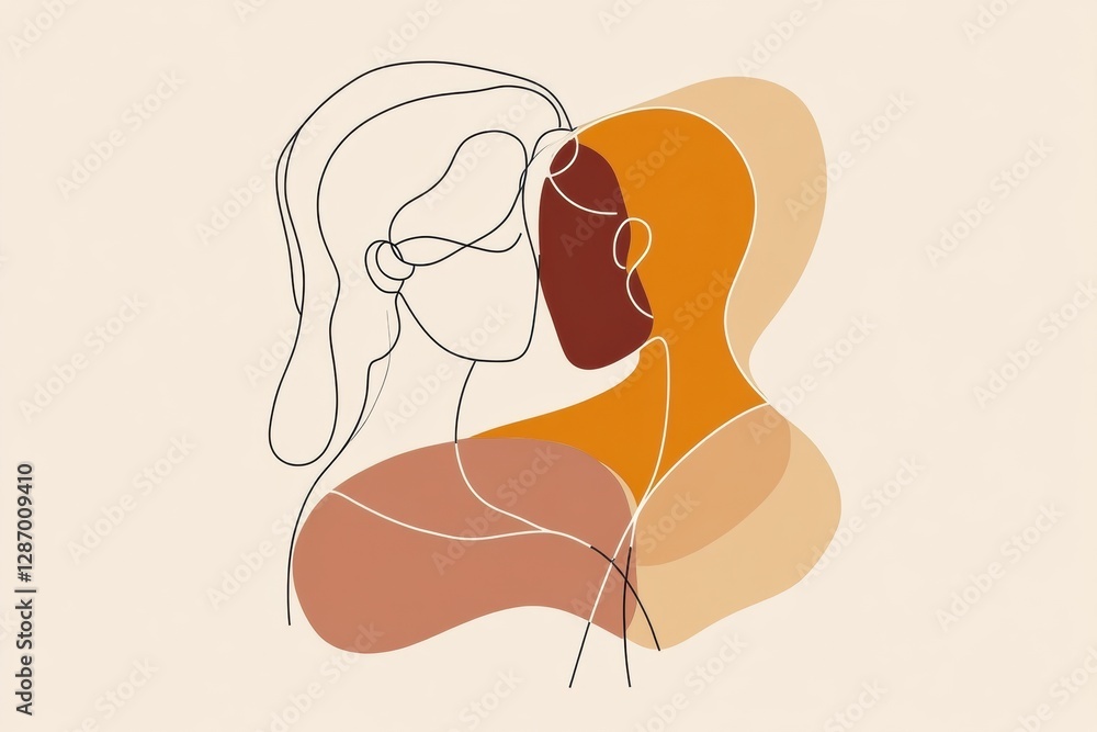 Aufkleber minimalist illustration showing two people embracing in a warm moment of connection in a soft color 