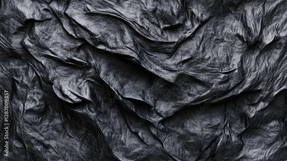 Poster textured black rumpled paper with subtle fibers for design and background concepts