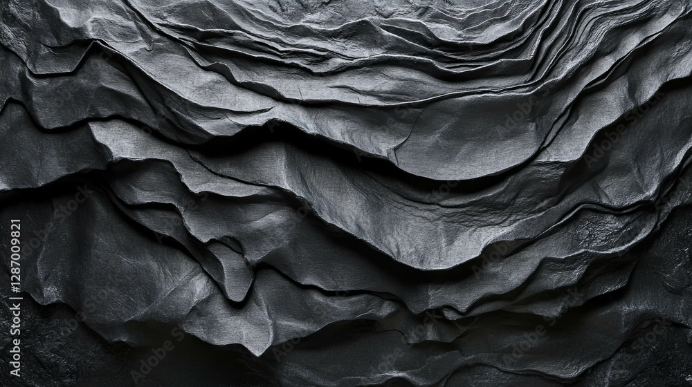 Aufkleber abstract black rumpled paper texture with rough folds for creative design and background concepts
