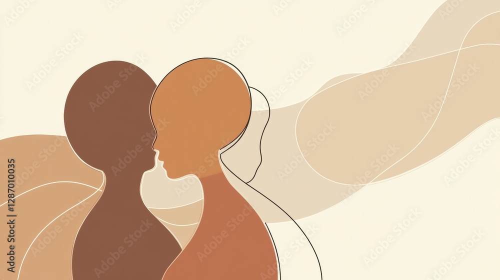 Poster emotional connection through a minimalist illustration of two people embracing in a warm and serene 