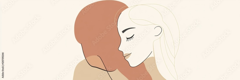 Aufkleber two individuals embrace in a warm, minimalist illustration conveying affection and connection. gener