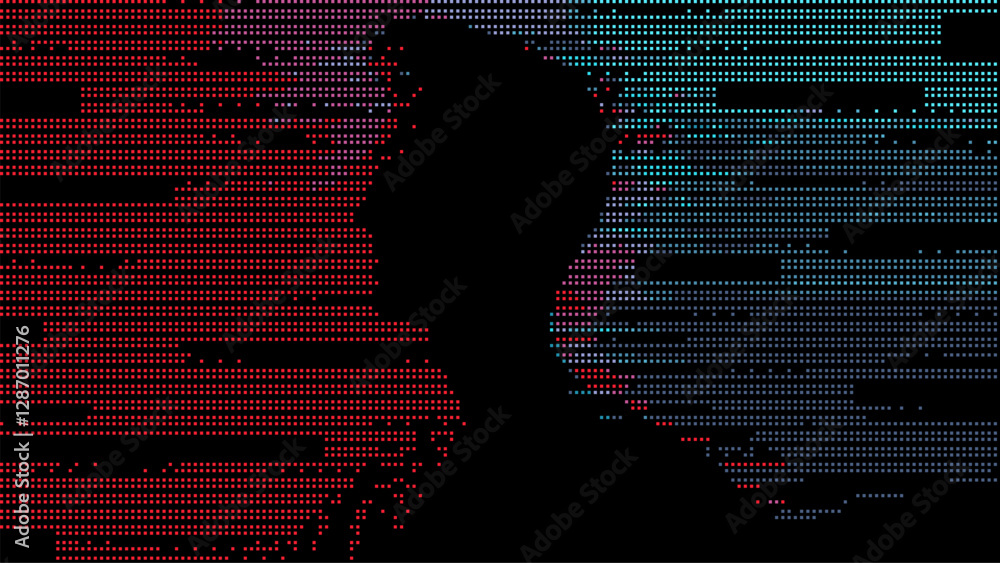 Poster Man silhouette. Digital pixel art background. glitch effect. gaming retro style design. web banner design. computer hacking concept. vector graphics.