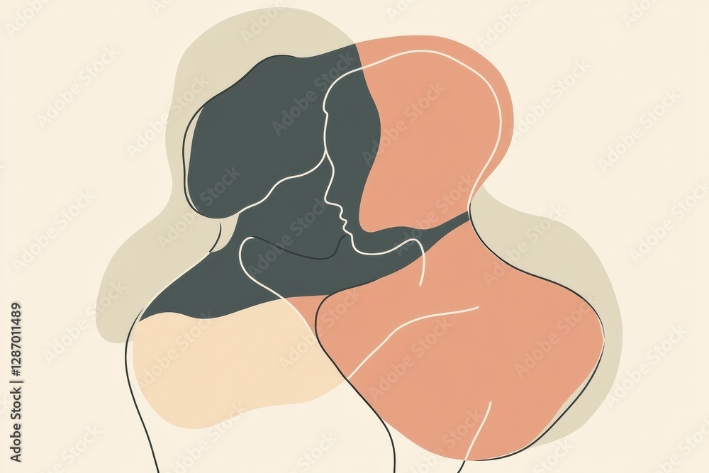 Aufkleber Illustration of two people hugging in a minimalist style expressing warmth and connection in a simple color palette. Generative AI