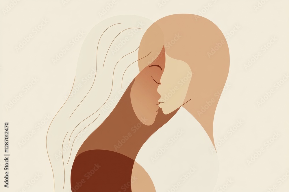 Leinwandbilder two people embracing in a minimalist style, representing warmth and connection in a serene setting. 