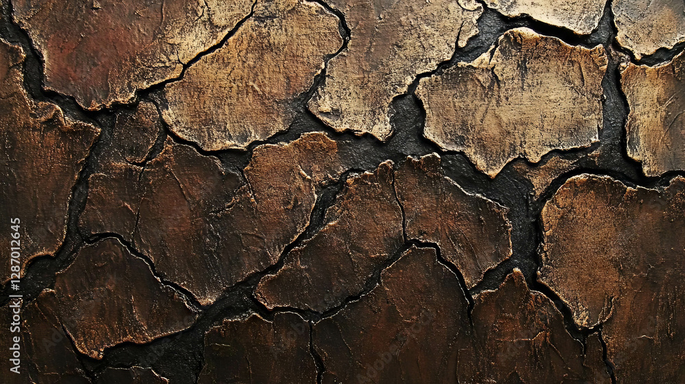 Poster bronze texture with deep cracks and dark shadows for artistic background design