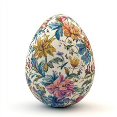 Easter egg made of vintage floral fabric isolated on white background
