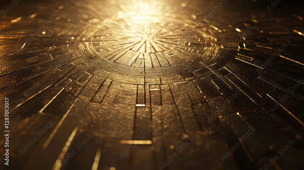 Poster bronze texture with intricate linear patterns and soft light reflection