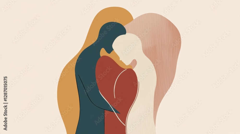 Leinwandbilder warm embrace between two figures in a minimalist illustration depicting love and connection in a gen