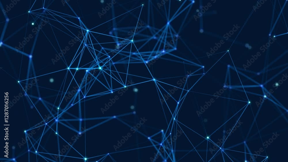 Poster data technology and scientific illustration. abstract motion background of connected dots and lines.