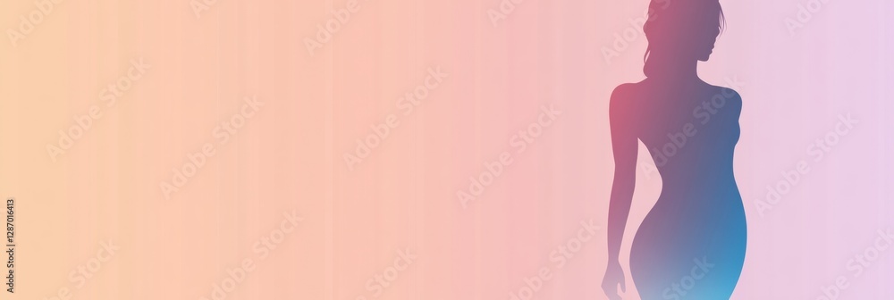 Poster slim female silhouette with highlighted waistline on a soft gradient background enhancing minimalist